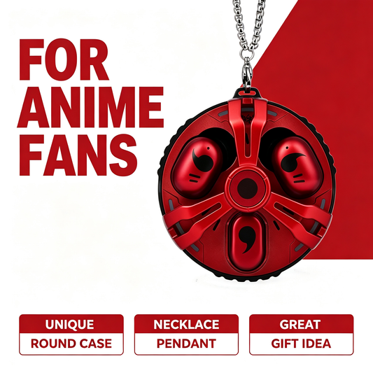 Naruto Anime 3 Earbuds TWS True Wireless Bluetooth Earphones, Unique Round Pendant Charging Case with Necklace Chain, Cool Naruto Collectible Headphones, Gift for Naruto Fans