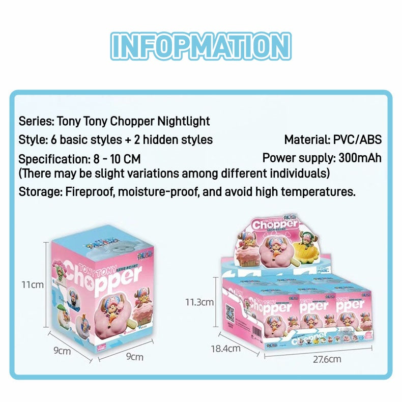 One Piece Tony Tony Chopper Blind Box Night Light, Cute Anime Figure LED Lamp Collectible Mystery Box, 6 Regular + 2 Hidden Styles PVC Bedside Decor Light Gift for One Piece Fans