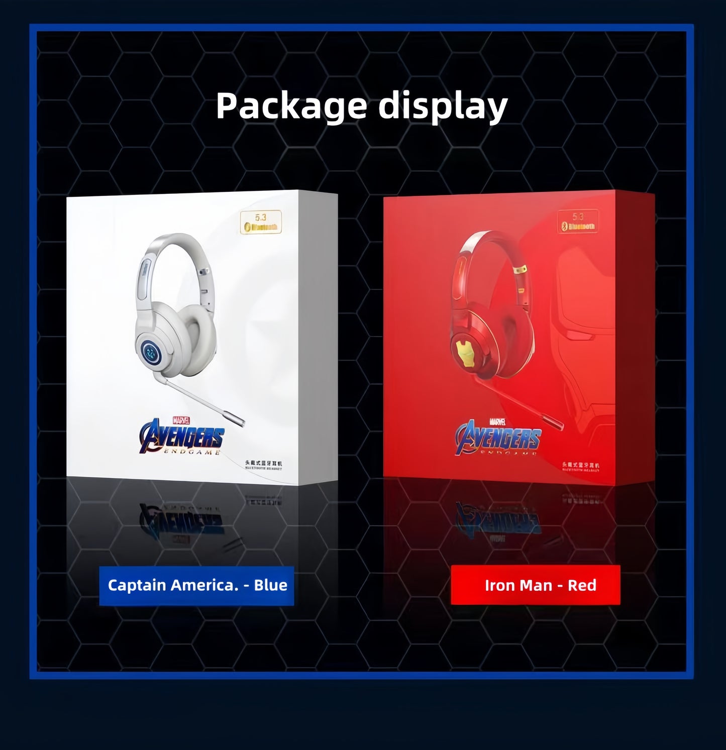 Marvel Iron Man Captain America Over Ear Bluetooth 5.3 Gaming Headphones, Low Latency Headset with Microphone Foldable Comfortable Earpads for Game Music