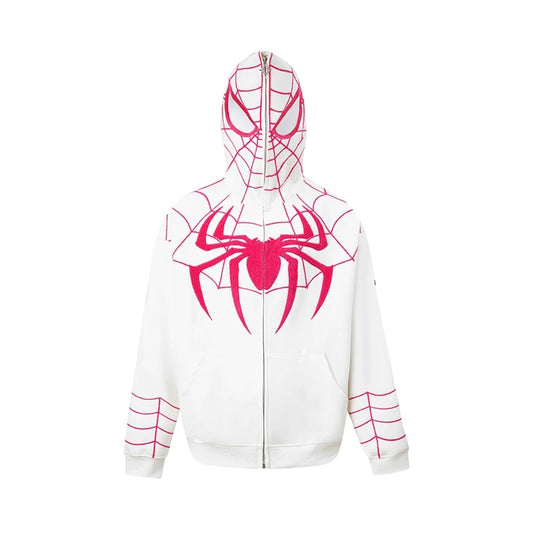 Marvel Spider‑Man Full Zip Up Hoodie, Face Mask Hood Design, Chenille Embroidery Spider Logo, Oversized Loose Fit Casual Streetwear Sweatshirt Jacket For Men Women, Multiple Color Options For Cosplay Daily Wear