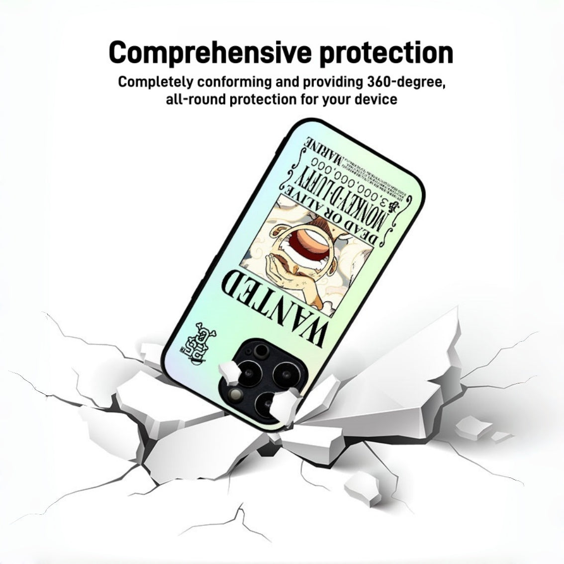 One Piece Monkey D. Luffy 3D Lenticular Phone Case Nika Wanted Poster Dynamic Changing Pattern Shock‑Absorbing Soft Protective Cell Phone Cover For iPhone