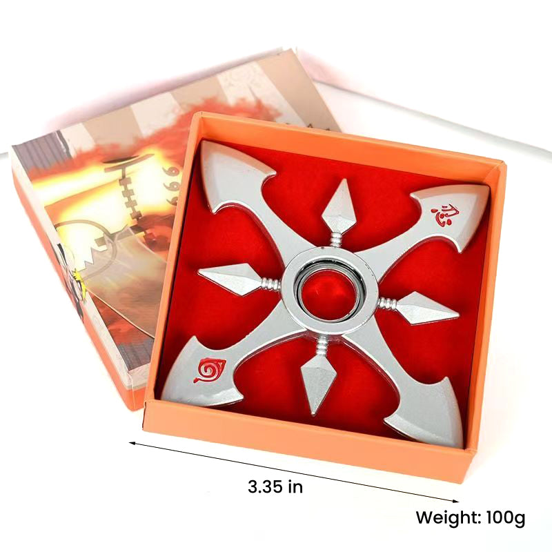 Naruto Metal Ninja Shuriken Fidget Spinner, Konoha Symbol Rotatable Hand Spinner Anime Cosplay Prop Toy, 3.35 Inch Zinc Alloy Stress Relief Collectible Gift For Anime Fans