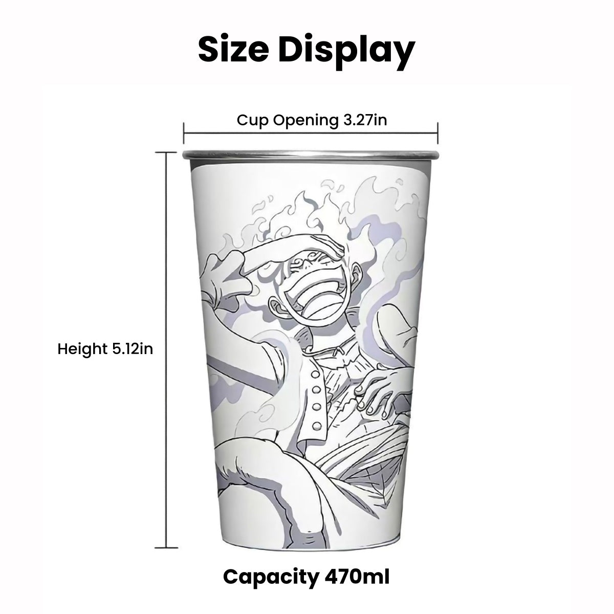 One Piece Monkey D Luffy Nika Gear 5 Cold Sensitive Color Changing Aluminum Water Cup, 470ml Food Grade Anime Character Thermochromic Drinking Cup Collectible Gift