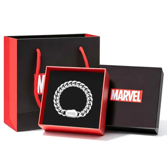 Marvel Titanium Steel Cuban Link Bracelet for Men, Superhero Logo Engraved Chain Wristband, Fashion Streetwear Jewelry, Marvel Fans Gift with Gift Box