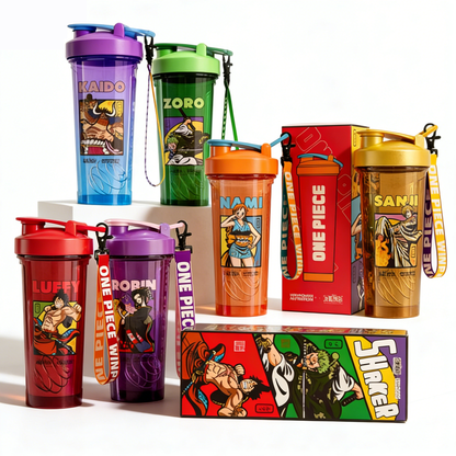 One Piece Monkey D Luffy Roronoa Zoro Anime Blind Box Shaker Bottle, 800ml Leakproof BPA Free PCTG Protein Mixing Cup with Mixing Ball & Lanyard