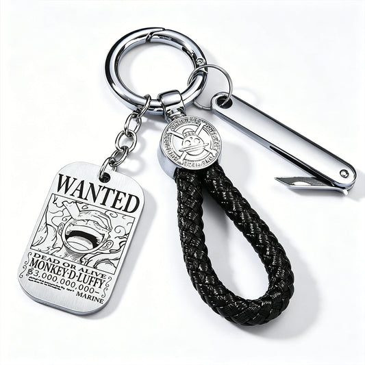 ONE PIECE Luffy Wanted Keychain with Mini Knife | Anime Bounty Tag Gift Set