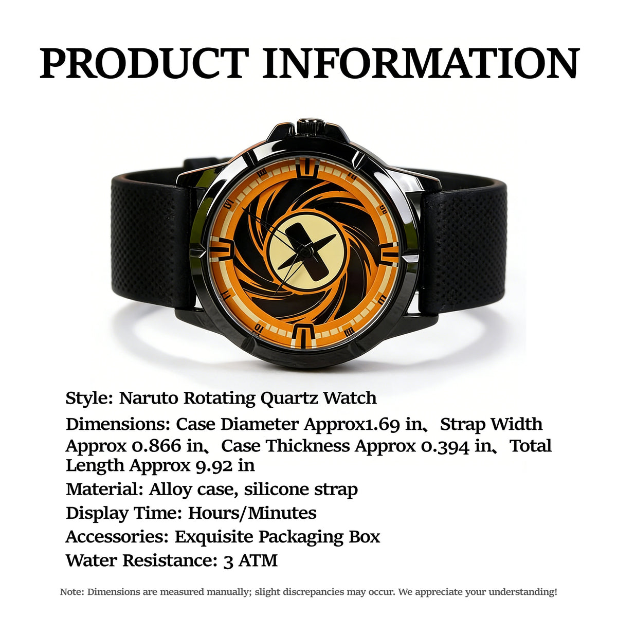 Naruto Itachi Rotating Dial Quartz Watch, 3ATM Waterproof Anime Wrist Watch, Silicone Strap Alloy Case Collectible Analog Watch Gift for Naruto Anime Fans Men Teenagers
