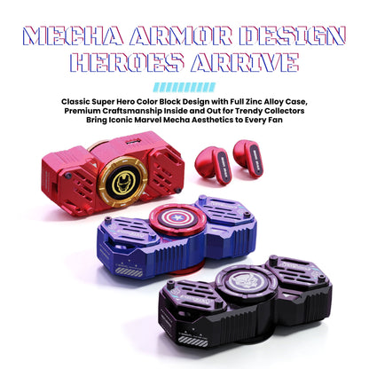 Marvel Iron Man DW-G11 Fidget Spinner Wireless Bluetooth Earbuds, Zinc Alloy Stress Relief Fidget Toy Bluetooth 5.4 Gaming Headphones Touch Control Type-C Fast Charging Collectible Gift for Men Fans