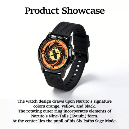Naruto Itachi Rotating Dial Quartz Watch, 3ATM Waterproof Anime Wrist Watch, Silicone Strap Alloy Case Collectible Analog Watch Gift for Naruto Anime Fans Men Teenagers
