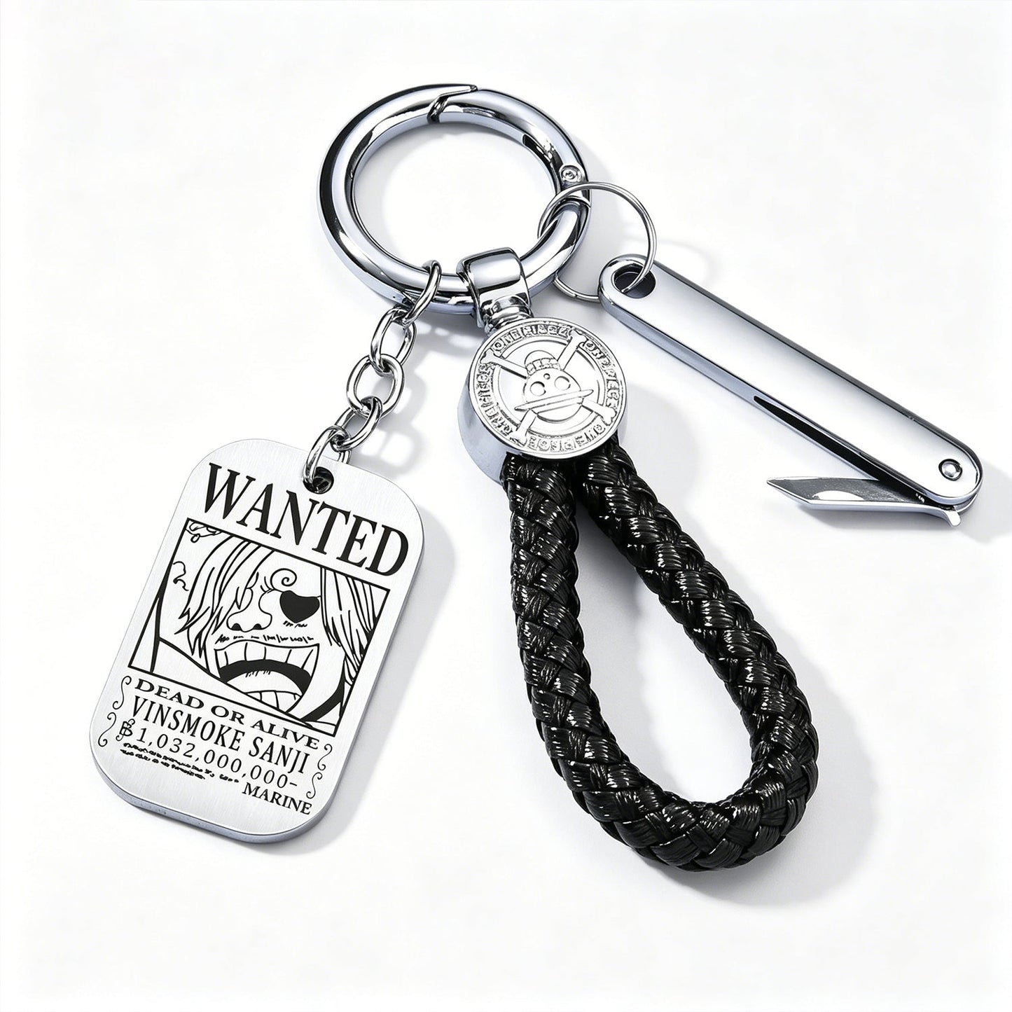 ONE PIECE Luffy Wanted Keychain with Mini Knife | Anime Bounty Tag Gift Set