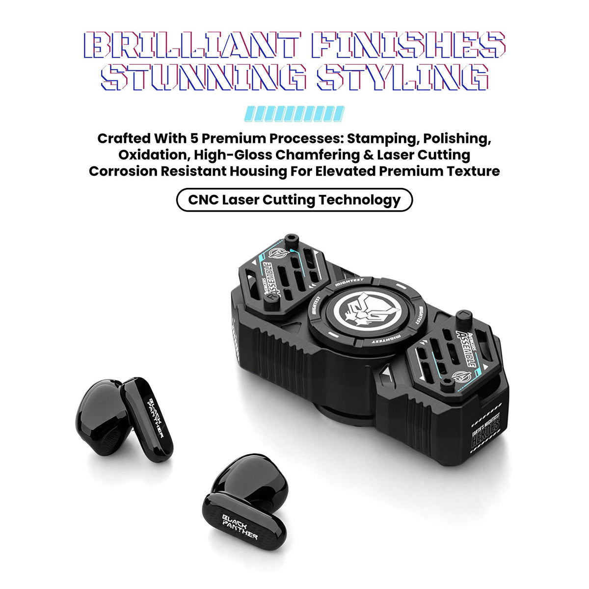 Marvel Iron Man DW-G11 Fidget Spinner Wireless Bluetooth Earbuds, Zinc Alloy Stress Relief Fidget Toy Bluetooth 5.4 Gaming Headphones Touch Control Type-C Fast Charging Collectible Gift for Men Fans