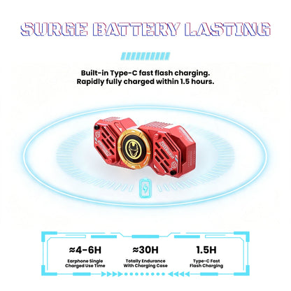 Marvel Iron Man DW-G11 Fidget Spinner Wireless Bluetooth Earbuds, Zinc Alloy Stress Relief Fidget Toy Bluetooth 5.4 Gaming Headphones Touch Control Type-C Fast Charging Collectible Gift for Men Fans