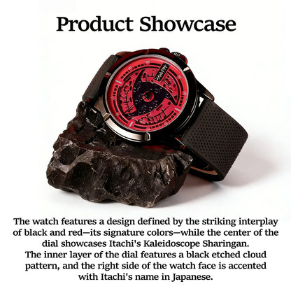 Naruto Itachi Rotating Dial Quartz Watch, 3ATM Waterproof Anime Wrist Watch, Silicone Strap Alloy Case Collectible Analog Watch Gift for Naruto Anime Fans Men Teenagers