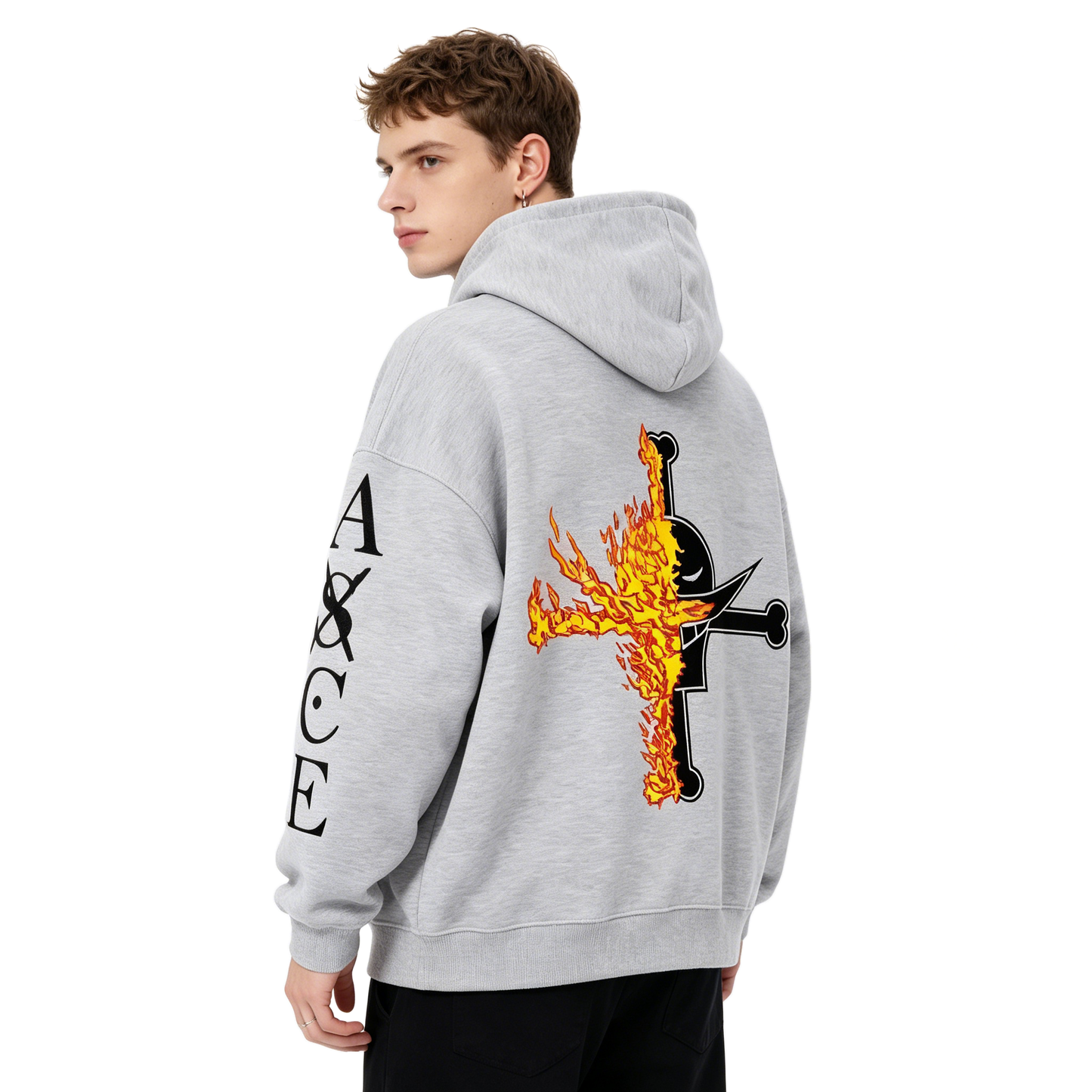 One Piece Portgas D Ace Oversized Hoodie, Fire Fist Ace Anime Graphic Pullover Hoodie