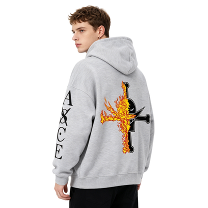 One Piece Portgas D Ace Oversized Hoodie, Fire Fist Ace Anime Graphic Pullover Hoodie
