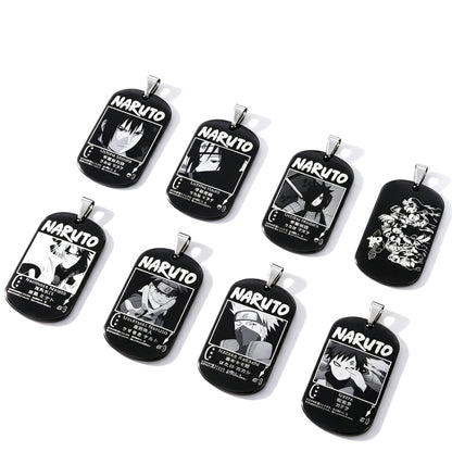 Naruto Anime Characters Double Sided Engraved Dog Tag Necklace, Stainless Steel Black Pendant Chain Necklace, Classic Naruto Shippuden Symbol Jewelry Gifts For Men Teens Anime Fans Cosplay Accessories