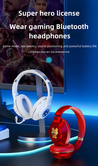 Marvel Iron Man Captain America Over Ear Bluetooth 5.3 Gaming Headphones, Low Latency Headset with Microphone Foldable Comfortable Earpads for Game Music