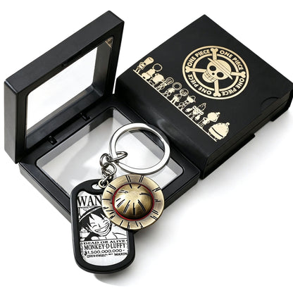 One Piece Monkey D Luffy Wanted Poster Dog Tag Necklace Keychain Set, Anime Straw Hat Zoro Ace Law Metal Pendant Jewelry, Stainless Steel Cosplay Collectible Gift Box For Anime Fans