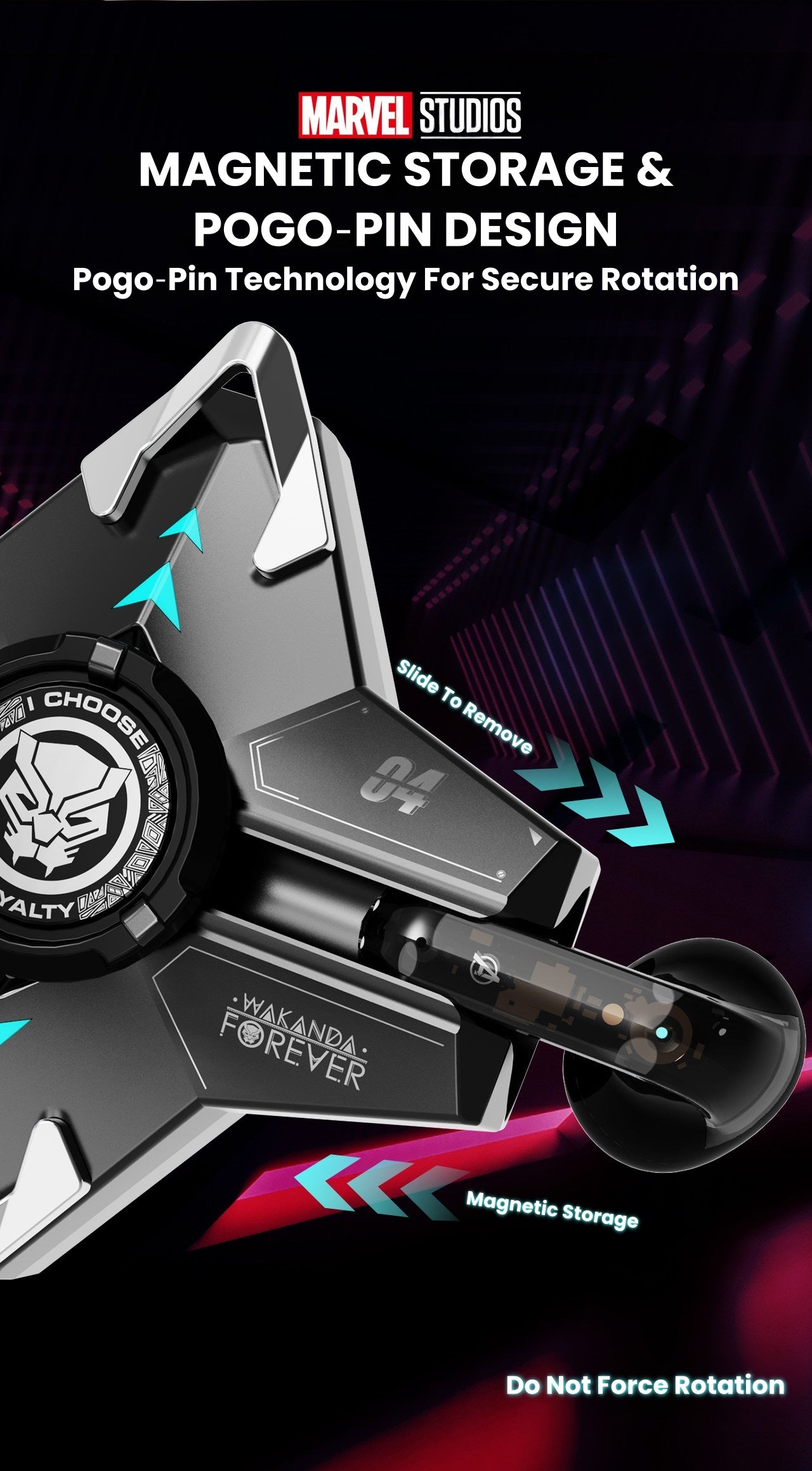 Marvel Iron‑Man Black Panther Spinner Wireless Bluetooth 5.3 Earbuds Fidget Spinner Toy Charging Case Stereo Gaming Headphones With Colorful LED Light For Anime Fans