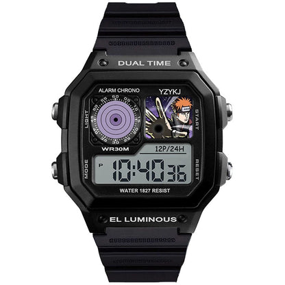 Naruto Sasuke Anime Digital Sports Watch, 30M Waterproof Dual Time EL Backlight Chronograph Wrist Watch