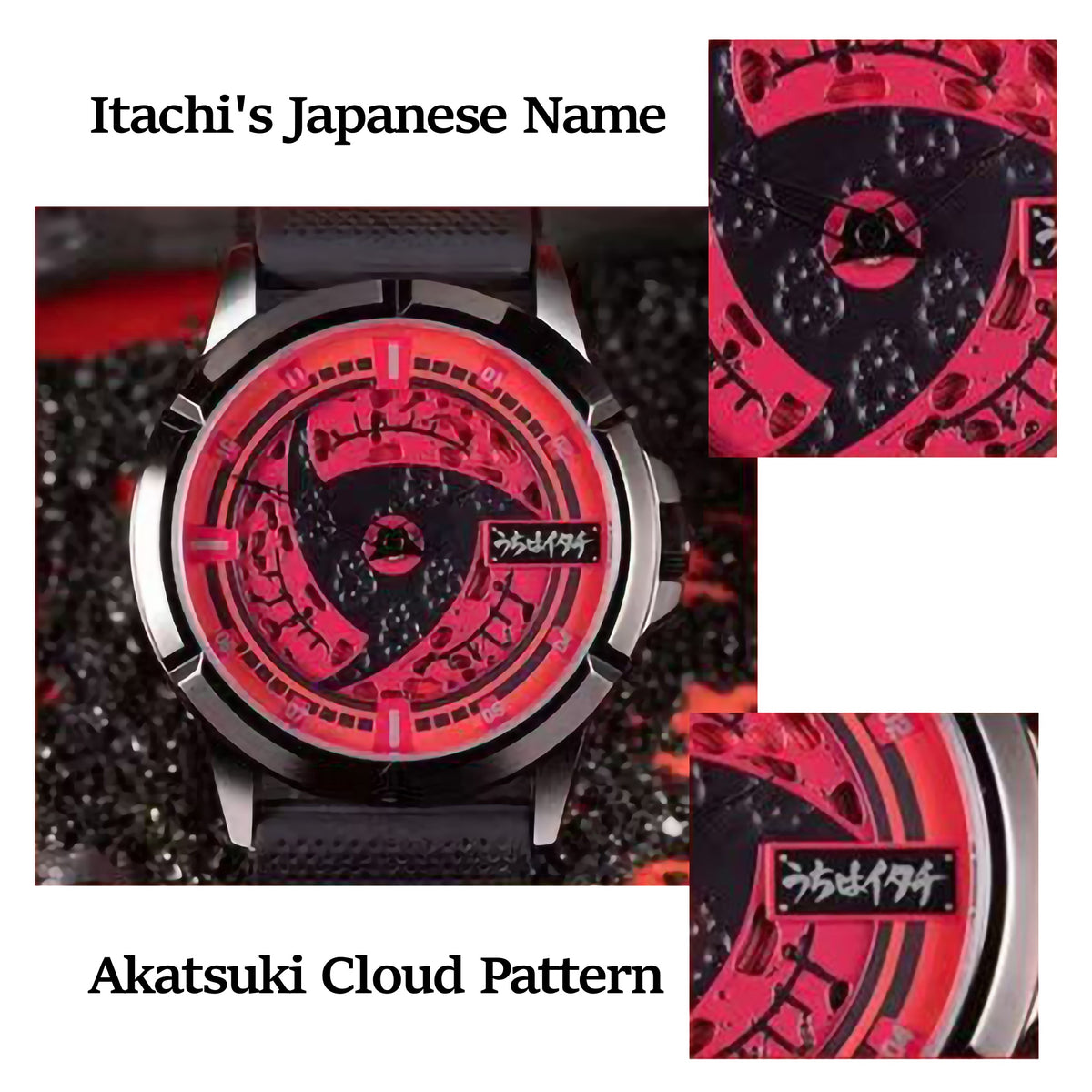 Naruto Itachi Rotating Dial Quartz Watch, 3ATM Waterproof Anime Wrist Watch, Silicone Strap Alloy Case Collectible Analog Watch Gift for Naruto Anime Fans Men Teenagers