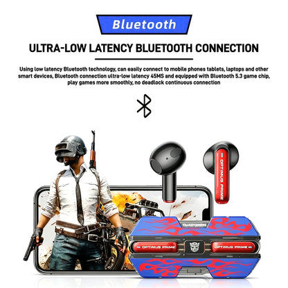 Transformers Optimus Prime Bumblebee Shockwave TWS Gaming Wireless Bluetooth 5.3 Earbuds, 45ms Ultra Low Latency Game Headphones 13mm Driver Stereo Earphones Long Battery Life Type-C Fast Charging Earbuds For Gamers Anime Fans