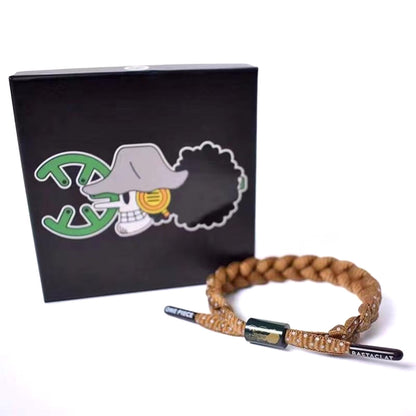 One Piece Monkey D Luffy Portgas D Ace Anime Braided Wrist Bracelet, Adjustable Rope Bracelet Anime Character Themed Jewelry Collectible Gift Box Set