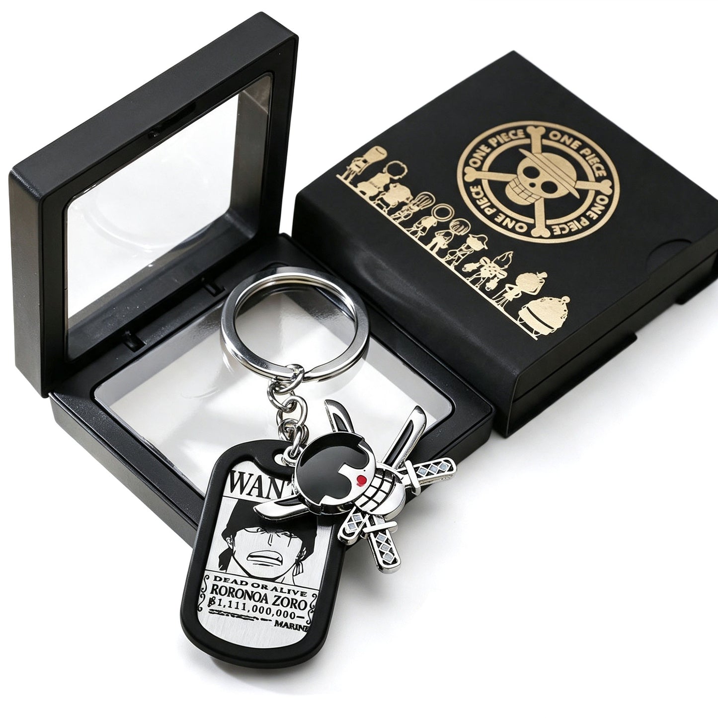 One Piece Monkey D Luffy Wanted Poster Dog Tag Necklace Keychain Set, Anime Straw Hat Zoro Ace Law Metal Pendant Jewelry, Stainless Steel Cosplay Collectible Gift Box For Anime Fans