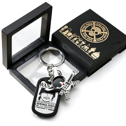 One Piece Monkey D Luffy Wanted Poster Dog Tag Necklace Keychain Set, Anime Straw Hat Zoro Ace Law Metal Pendant Jewelry, Stainless Steel Cosplay Collectible Gift Box For Anime Fans