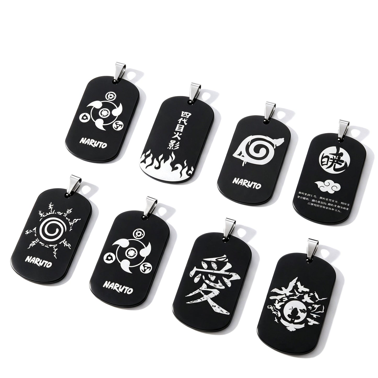 Naruto Anime Characters Double Sided Engraved Dog Tag Necklace, Stainless Steel Black Pendant Chain Necklace, Classic Naruto Shippuden Symbol Jewelry Gifts For Men Teens Anime Fans Cosplay Accessories