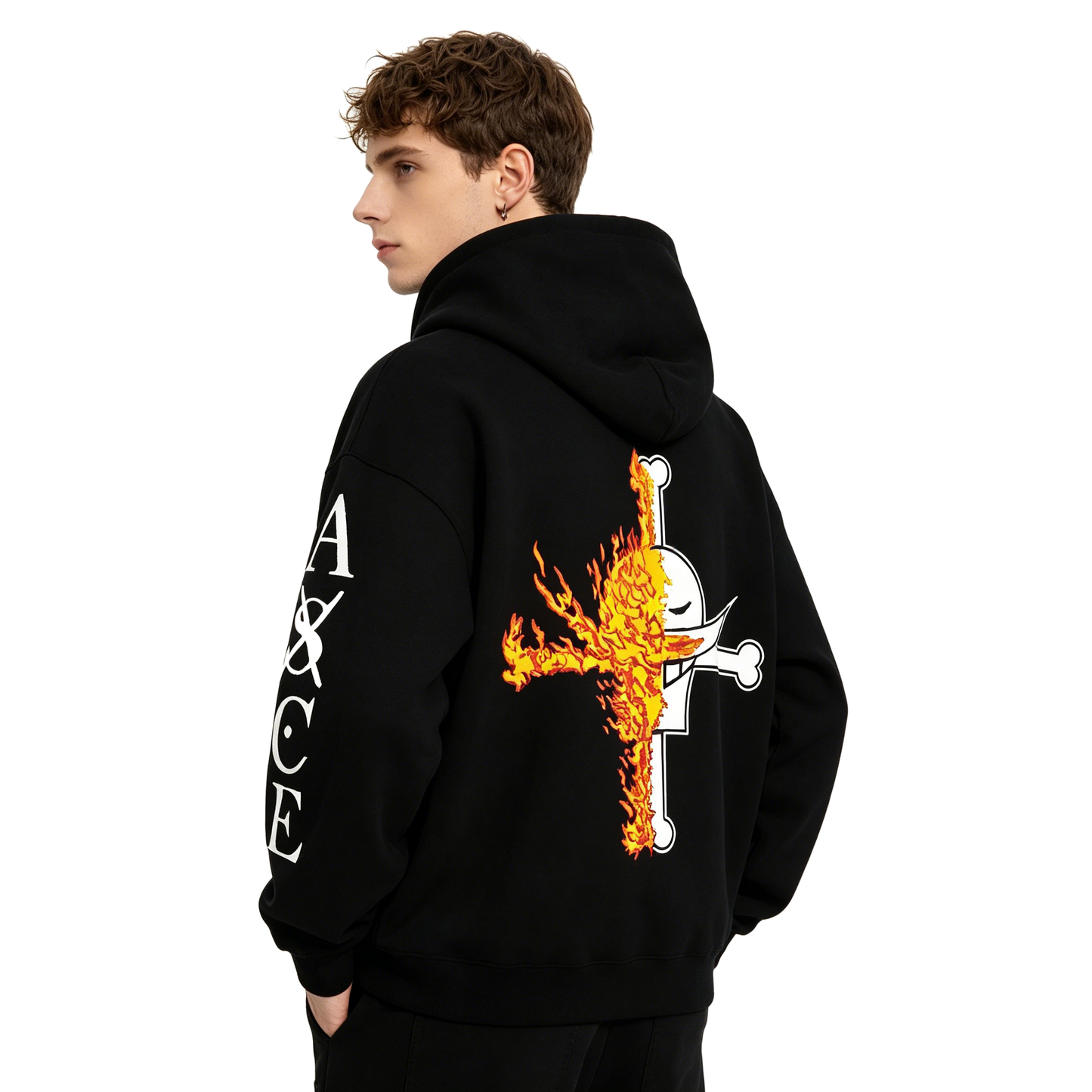 One Piece Portgas D Ace Oversized Hoodie, Fire Fist Ace Anime Graphic Pullover Hoodie