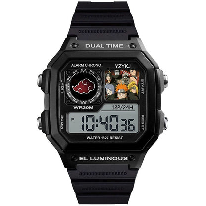 Naruto Sasuke Anime Digital Sports Watch, 30M Waterproof Dual Time EL Backlight Chronograph Wrist Watch