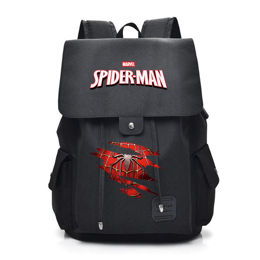 Spider-Man Marvel Canvas Backpack, Flip Top Drawstring Rucksack, Anime Superhero School Bookbag, Casual Travel Daypack Gift for Fans  >