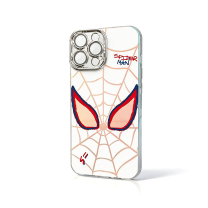 Marvel Spider‑Man Hand‑Drawn Web Pattern Phone Case, Removable 3‑In‑1 Camera Lens Frame, Quadrilateral Airbag Shockproof Anti‑Drop Protective Cover For Multiple Smartphone Models, Cute Cartoon Phone Case For Fans
