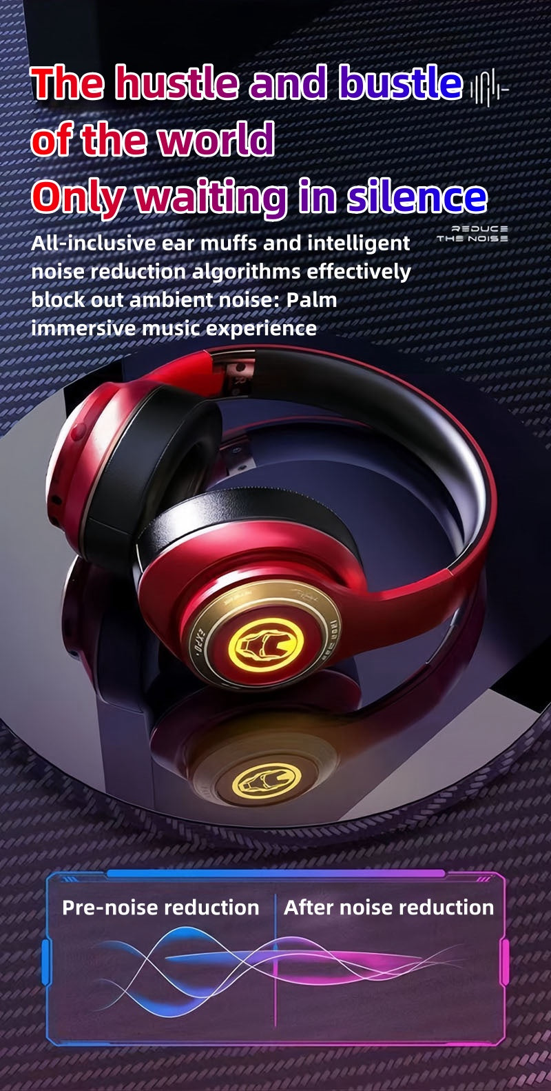 Marvel Iron Man Captain America Over‑Ear Bluetooth Headphones, RGB LED Light Gaming Headset, Bluetooth 5.3, 60MS Low Latency, 40MM Driver, Foldable Wireless Wired Mode Headphones for Game Music