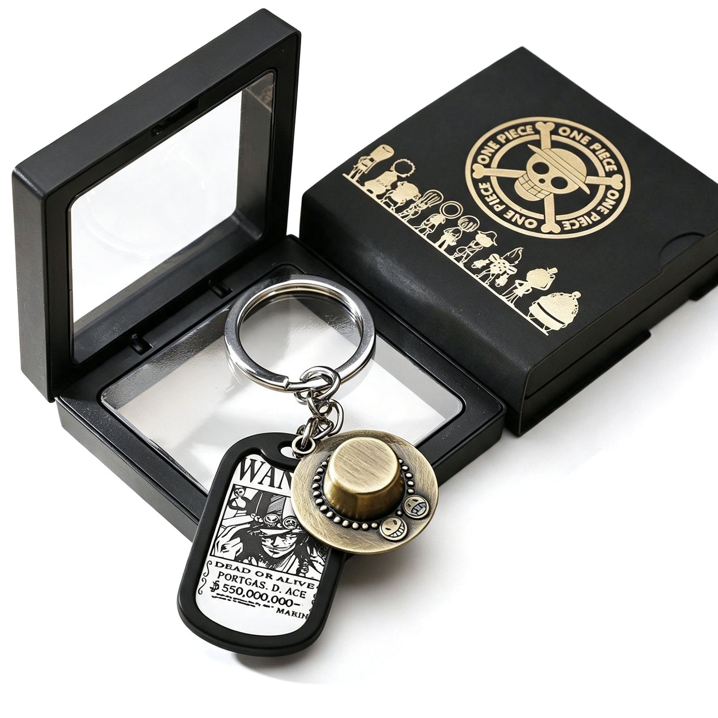 One Piece Monkey D Luffy Wanted Poster Dog Tag Necklace Keychain Set, Anime Straw Hat Zoro Ace Law Metal Pendant Jewelry, Stainless Steel Cosplay Collectible Gift Box For Anime Fans