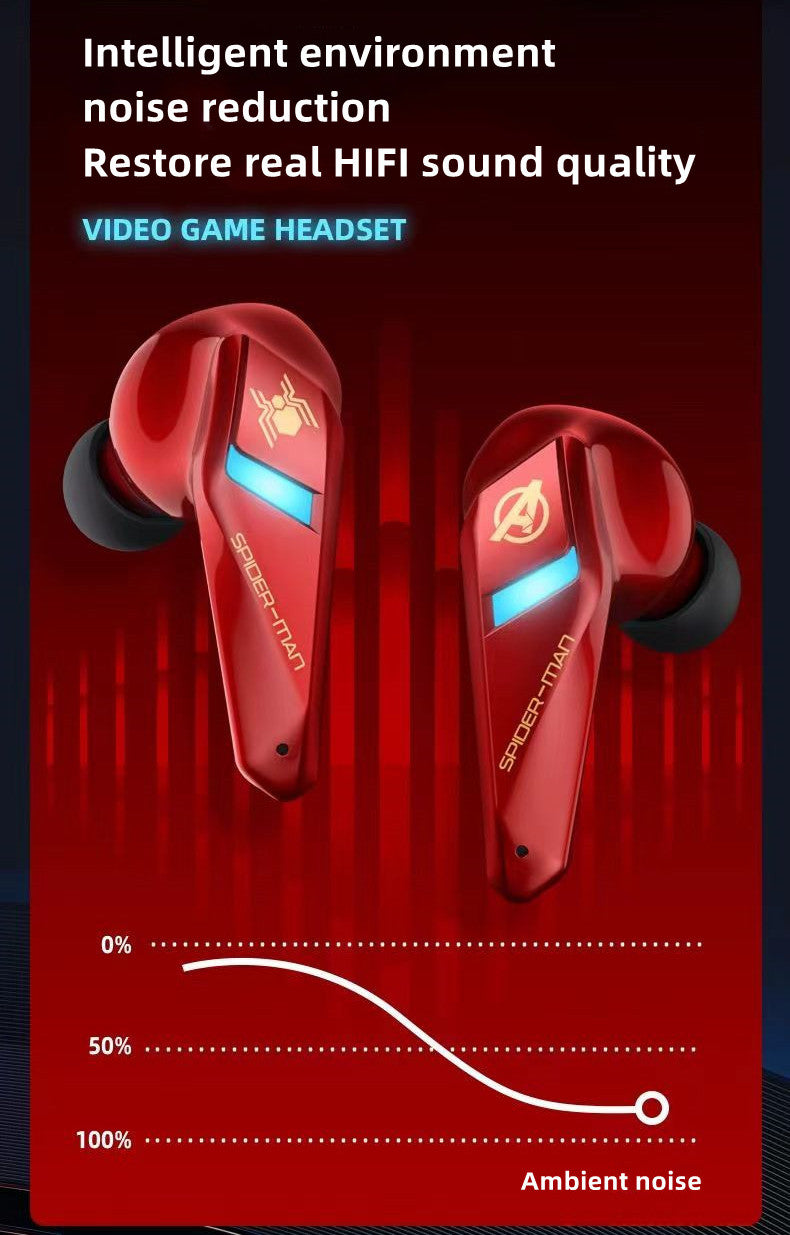 Marvel Spider-Man Iron Man Captain America Gaming Earbuds, Marvel TWS Wireless Headphones with LED Light