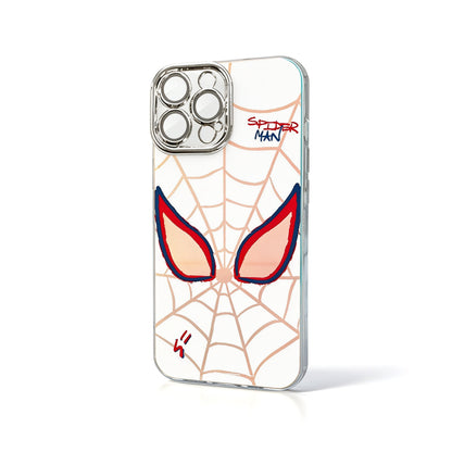 Marvel Spider‑Man Cartoon Web Graphic iPhone Phone Case, 3‑In‑1 Removable Electroplated Lens Frame Protective Phone Cover, Airbag Anti‑Drop Shockproof Phone Shell, 3 Lens Style Options Available
