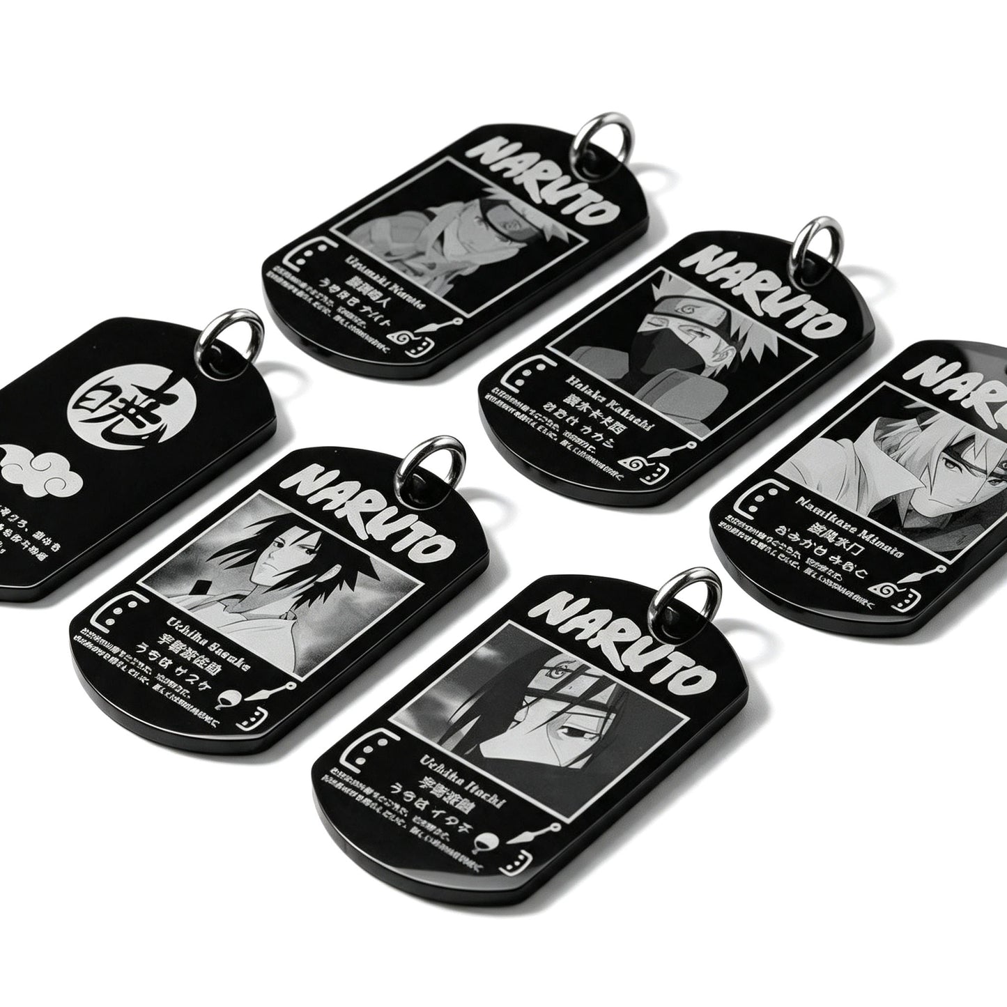 Naruto Anime Characters Double Sided Engraved Dog Tag Necklace, Stainless Steel Black Pendant Chain Necklace, Classic Naruto Shippuden Symbol Jewelry Gifts For Men Teens Anime Fans Cosplay Accessories