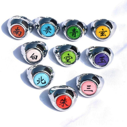 Naruto Itachi Pain Akatsuki Ring Set, 10Pcs Anime Akatsuki Symbol Rings with Necklace Gift Box