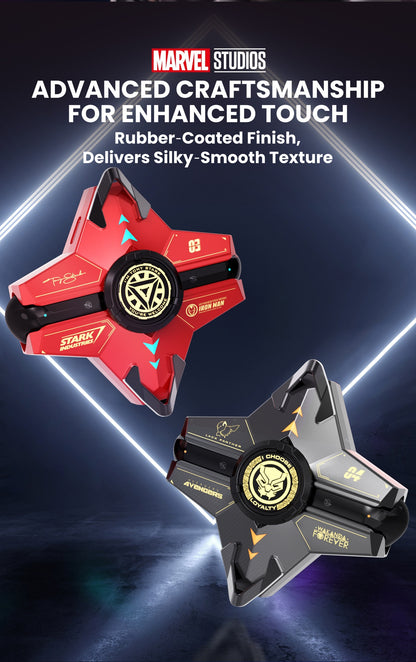 Marvel Iron‑Man Black Panther Spinner Wireless Bluetooth 5.3 Earbuds Fidget Spinner Toy Charging Case Stereo Gaming Headphones With Colorful LED Light For Anime Fans