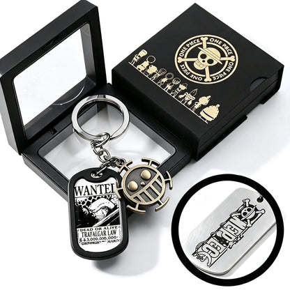 One Piece Monkey D Luffy Wanted Poster Dog Tag Necklace Keychain Set, Anime Straw Hat Zoro Ace Law Metal Pendant Jewelry, Stainless Steel Cosplay Collectible Gift Box For Anime Fans