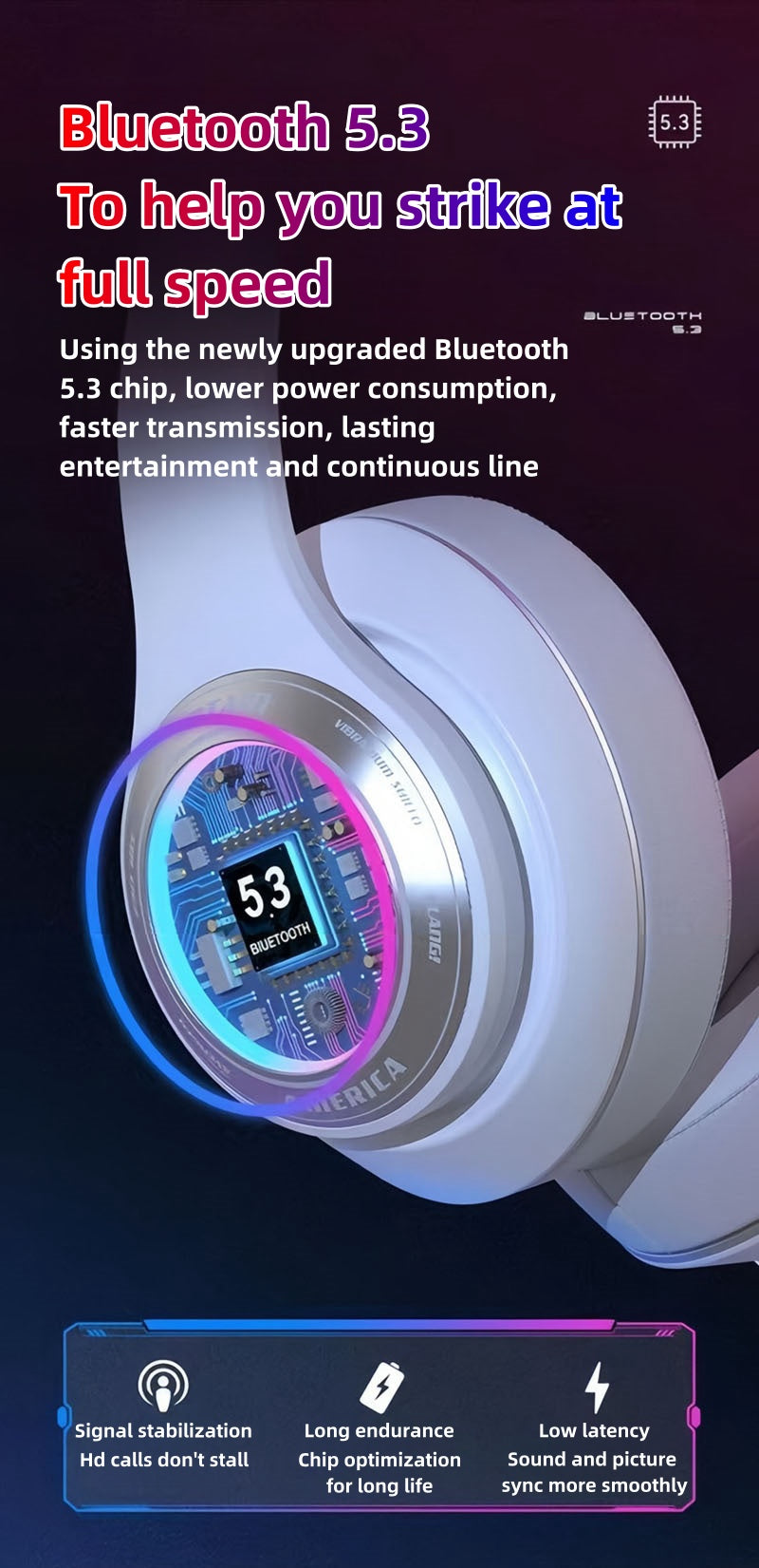 Marvel Iron Man Captain America Over‑Ear Bluetooth Headphones, RGB LED Light Gaming Headset, Bluetooth 5.3, 60MS Low Latency, 40MM Driver, Foldable Wireless Wired Mode Headphones for Game Music