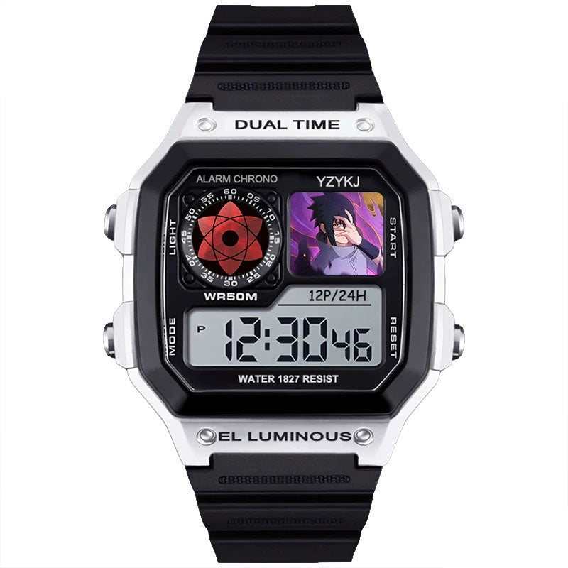 Naruto Sasuke Anime Digital Sports Watch, 30M Waterproof Dual Time EL Backlight Chronograph Wrist Watch