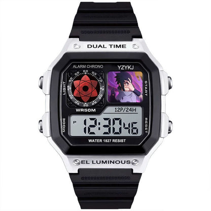 Naruto Sasuke Anime Digital Sports Watch, 30M Waterproof Dual Time EL Backlight Chronograph Wrist Watch