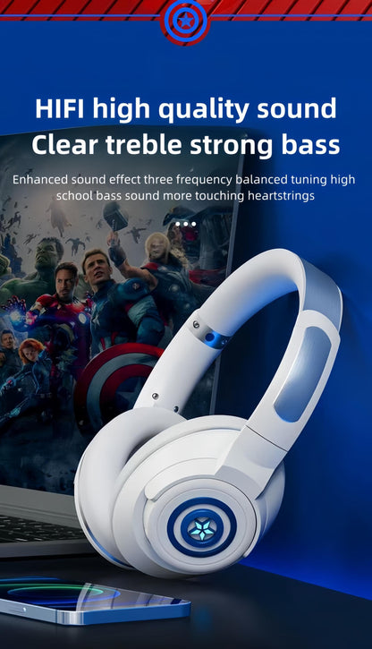 Marvel Iron Man Captain America Over Ear Bluetooth 5.3 Gaming Headphones, Low Latency Headset with Microphone Foldable Comfortable Earpads for Game Music