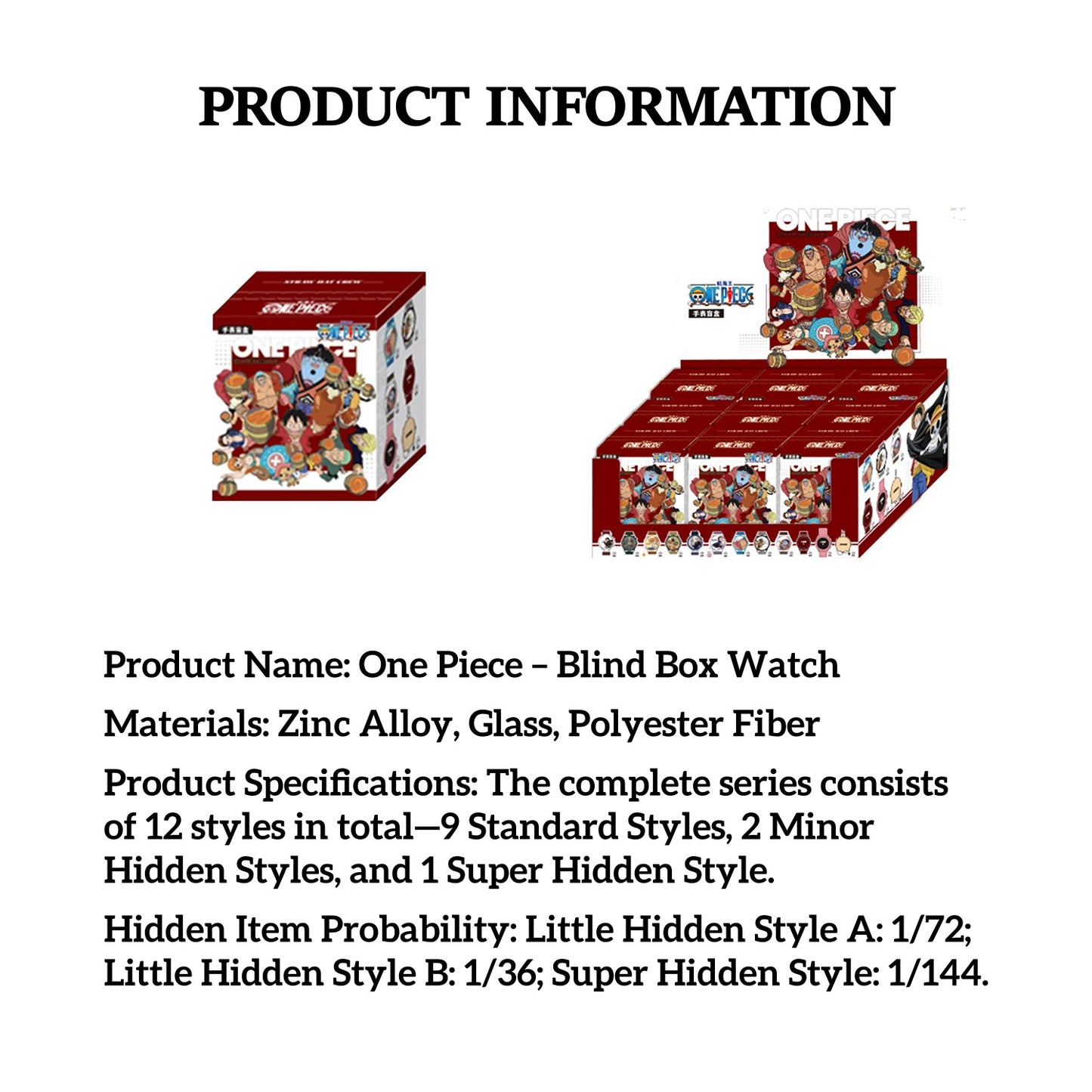 One Piece Monkey D Luffy Roronoa Zoro Anime Blind Box Quartz Watch, Straw Hat Crew Character Leather Strap Wrist Watch Collectible Gift Box Set