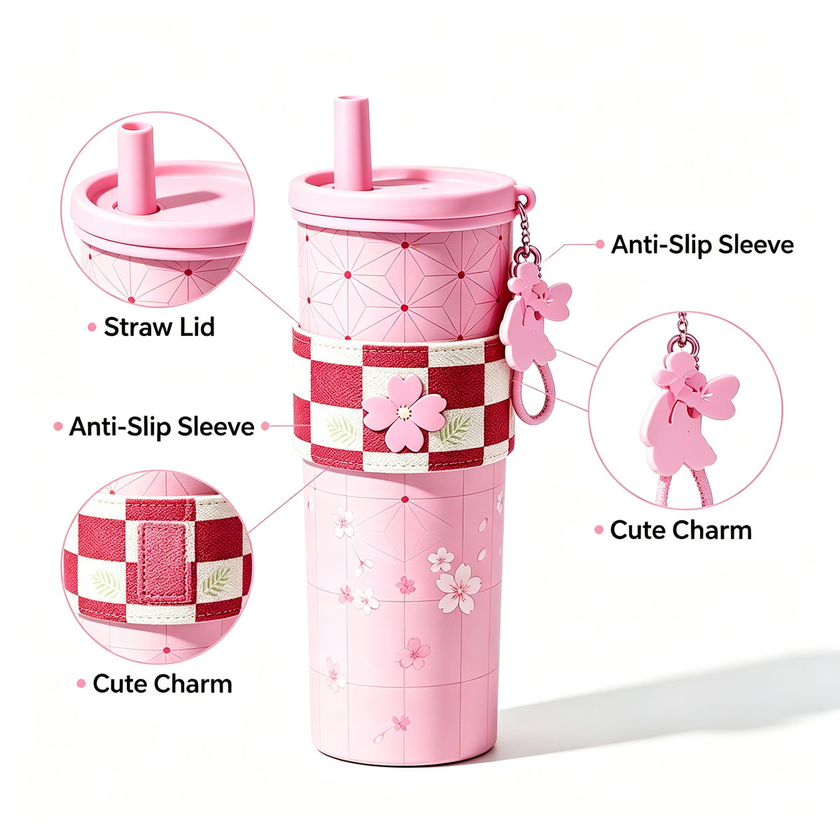 Demon Slayer Tanjiro Nezuko All Designs 710ml Insulated Tumbler 316 Stainless Steel Double Wall Coffee Cup Dual Drinking Lid With Straw Charm Leakproof Travel Water Bottle