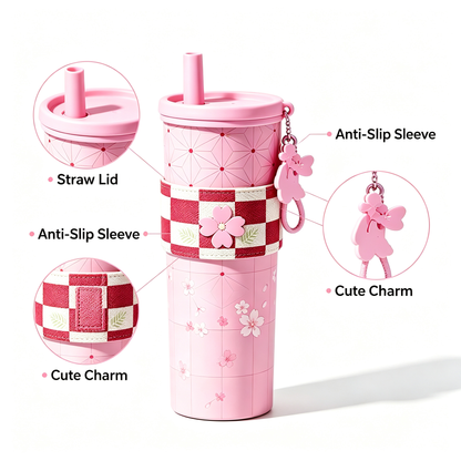 Demon Slayer Tanjiro Nezuko All Designs 710ml Insulated Tumbler 316 Stainless Steel Double Wall Coffee Cup Dual Drinking Lid With Straw Charm Leakproof Travel Water Bottle