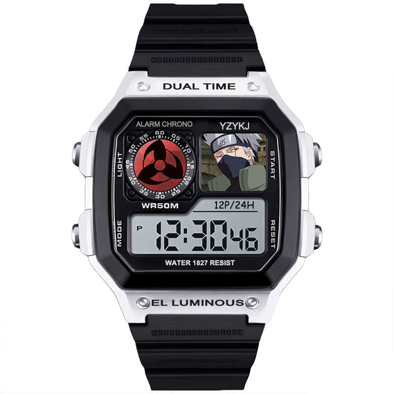 Naruto Sasuke Anime Digital Sports Watch, 30M Waterproof Dual Time EL Backlight Chronograph Wrist Watch